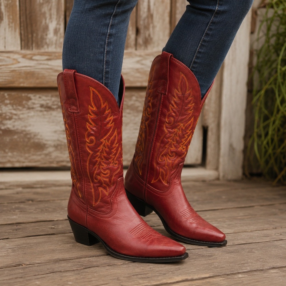 Laredo Madison 51055 Womens Burnished Red Leather Western Boots Size 8 M